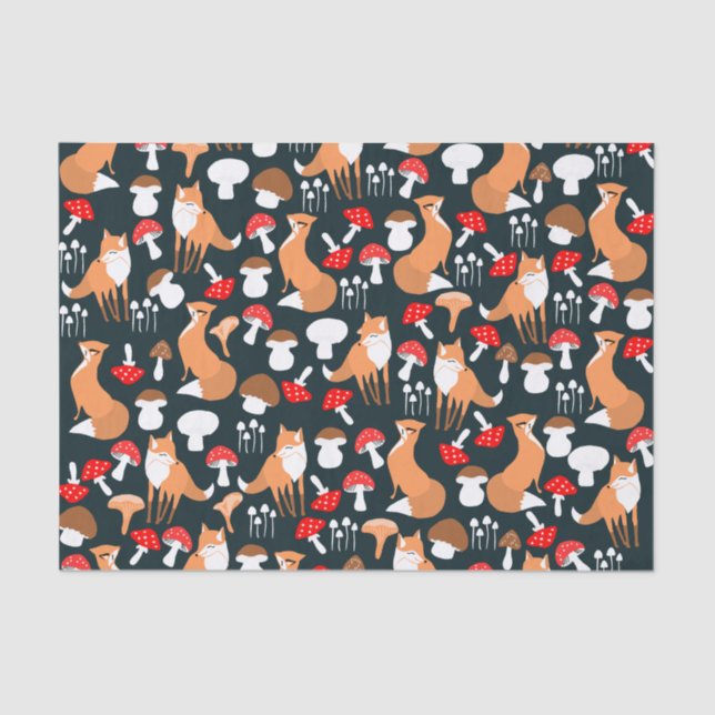 Papier Mousseline Papier Tissu Cute Fox and Mushrooms (Recto)
