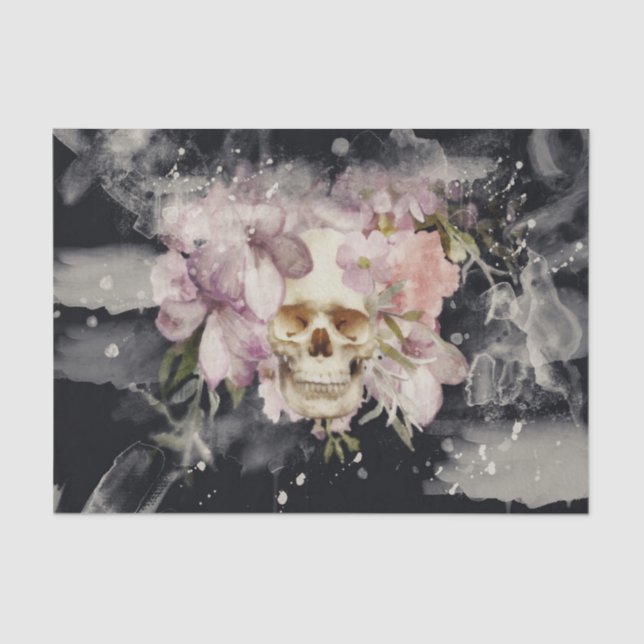 Papier Mousseline Papier Tissu de décolpage d'aquarelle du crâne flo (Recto)