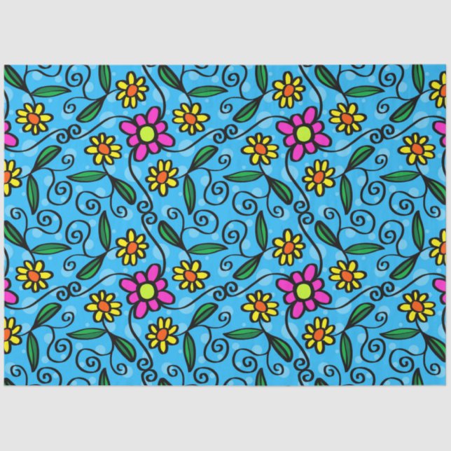 Papier Mousseline papier tissu de fleurs de doodle (Recto)