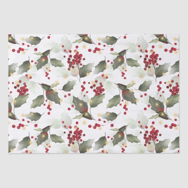 Papier Mousseline Papier Tissu de Noël Holly Light Garland (Recto)