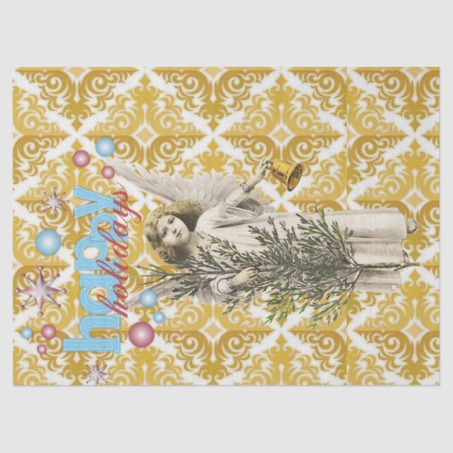 Papier Mousseline Papier Tissu de Noël Joyeux Ange Fêtes (Recto)