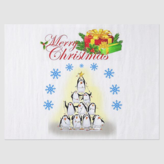Papier Mousseline Papier Tissu de Noël, Joyeux Noël, Pingouin (Recto)