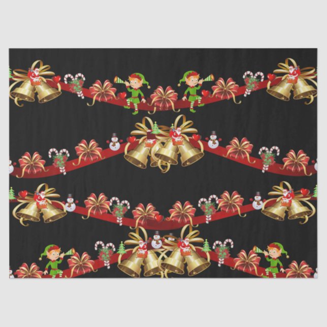 Papier Mousseline Papier Tissu de Noël Père Noël Snowman Elf (Recto)