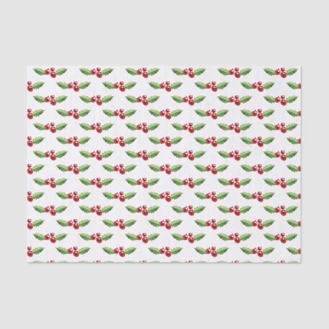 Papier Mousseline Papier Tissu de Noël Rouge et Vert Holly (Recto)