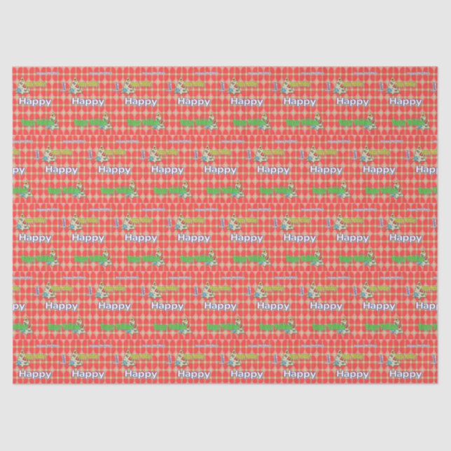 Papier Mousseline Papier Tissu de Noël Rouge Joyeux Fêtes (Recto)