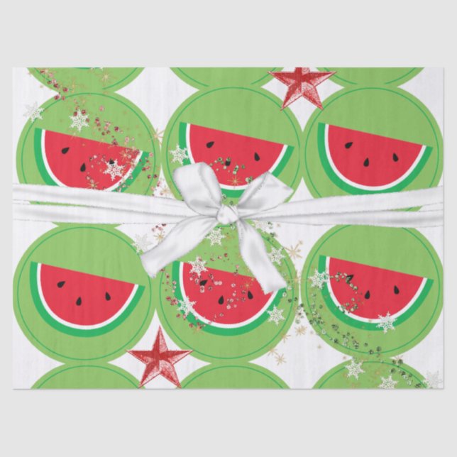 Papier Mousseline Papier Tissu de Noël Watermelon White Bow (Recto)