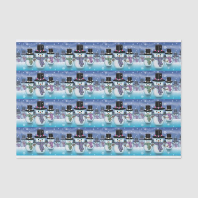 Papier Mousseline Papier Tissu De Vacances Mignonne Snowmen (Recto)