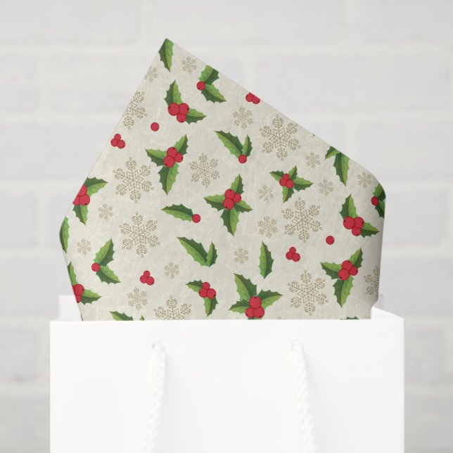 Papier Mousseline Papier Tissu De Vacances Papier Tissu Holly (Sac cadeau)