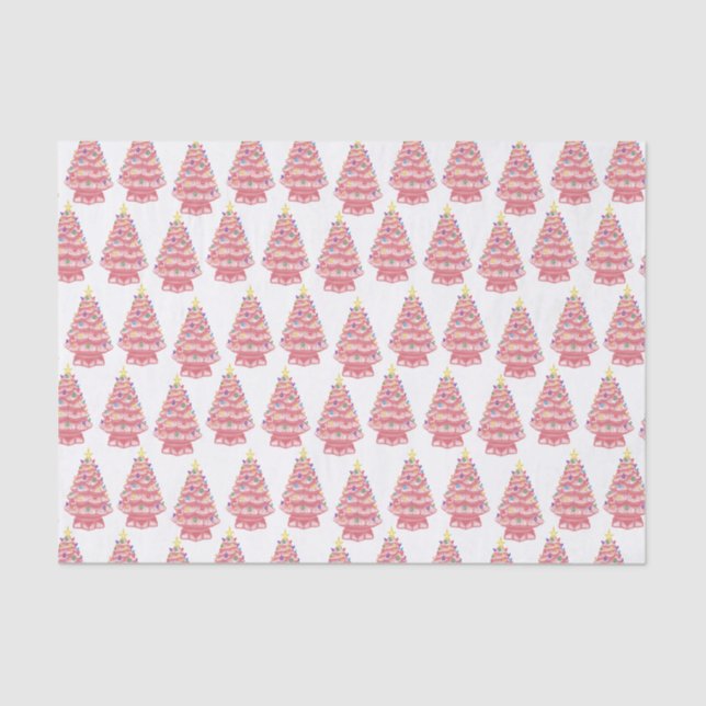 Papier Mousseline Papier Tissu en céramique rose Xmas Trees (Recto)