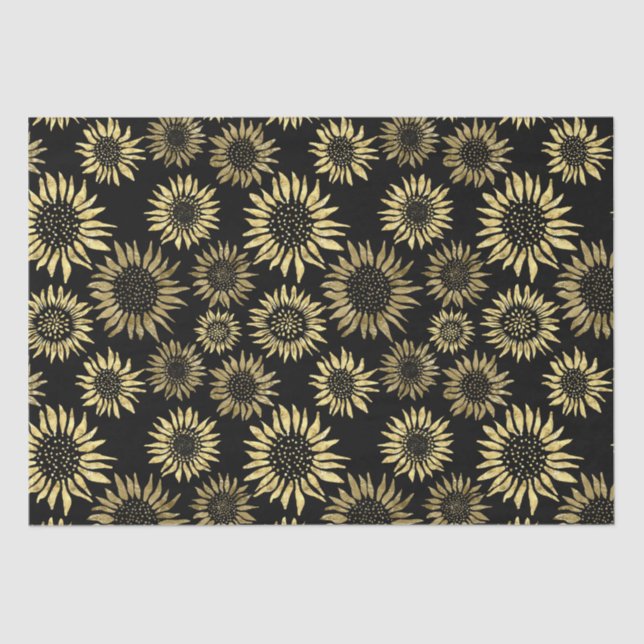 Papier Mousseline Papier Tissu Floral d'or noir (Recto)