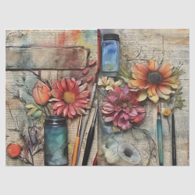 Papier Mousseline Papier Tissu Floral Inspiré Arts & Artisanat (Recto)