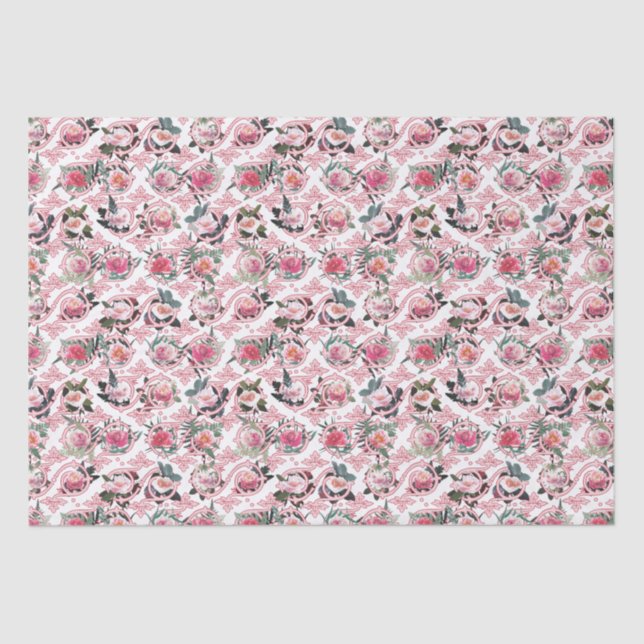 Papier Mousseline Papier Tissu Floral Rose (Recto)