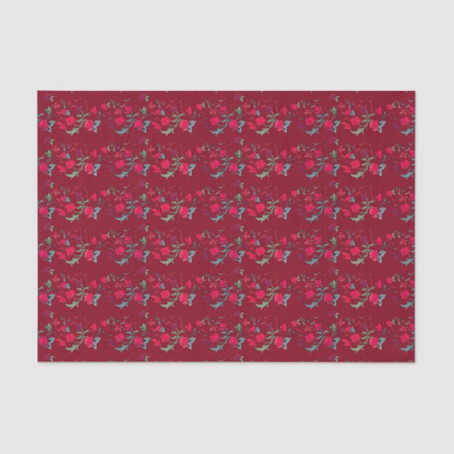 Papier Mousseline Papier Tissu Floral Wassail Rouge profond (Recto)