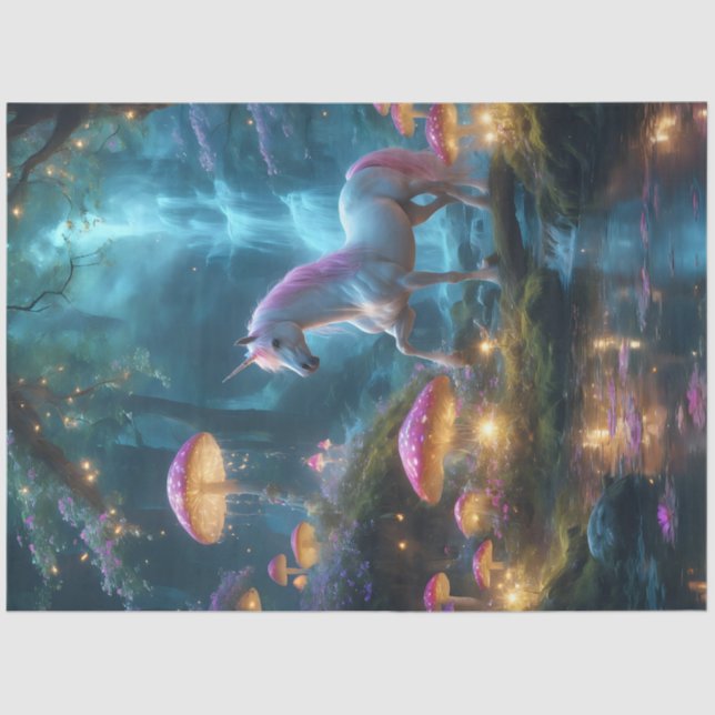 Papier Mousseline Papier Tissu Forêt Unicorne (Recto)