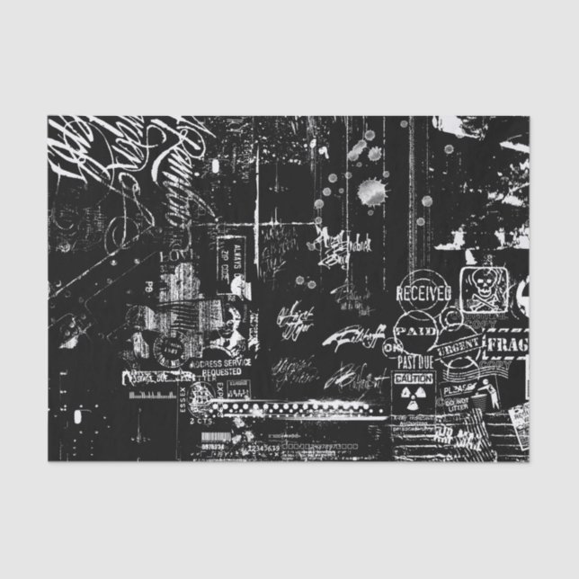 Papier Mousseline Papier Tissu Grunge noir et blanc (Recto)