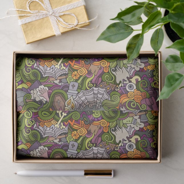 Papier Mousseline Papier Tissu Halloween 10lb éffrayant, blanc (Cadeau)