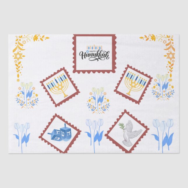 Papier Mousseline Papier Tissu Hanoukka - Style Timbre Postage (Recto)