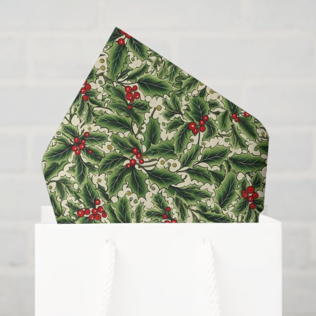 Papier Mousseline Papier Tissu Holiday Holly (Sac cadeau)