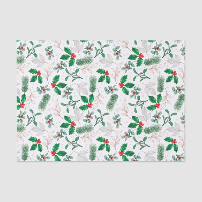 Papier Mousseline Papier Tissu Holiday Holly (Recto)