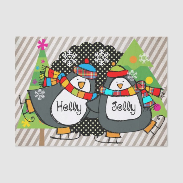 Papier Mousseline Papier Tissu Holly Jolly Penguins (Recto)