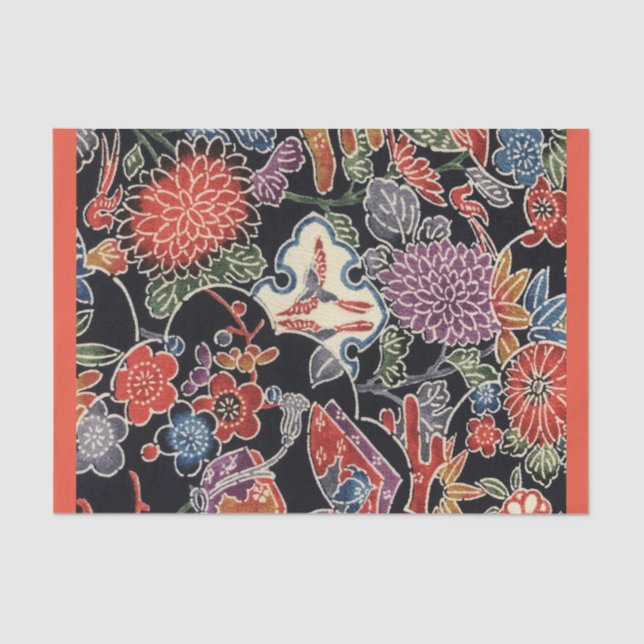 Papier Mousseline Papier Tissu Japonais Okinawan Dye (Bingata) (Recto)