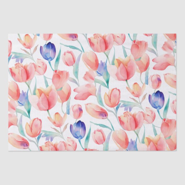 Papier Mousseline Papier Tissu Motif Tulipes Aquarelle (Recto)
