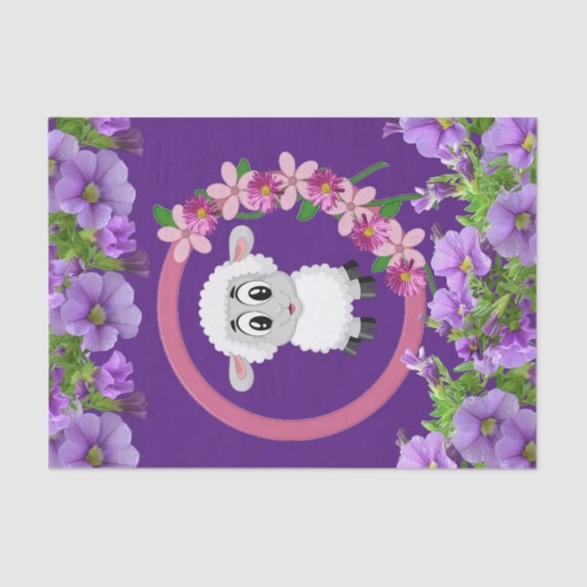 Papier Mousseline Papier Tissu Mouton Floral pourpre (Recto)