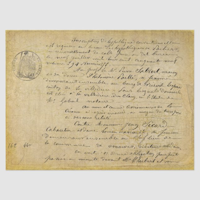 Papier Mousseline Papier Tissu Or Découpage Vieux Script Français (Recto)