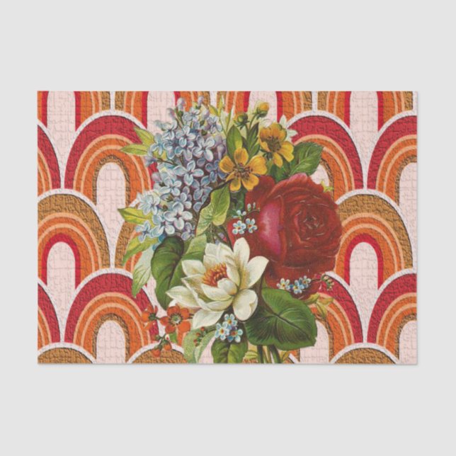 Papier Mousseline Papier Tissu Orange Floral (Recto)