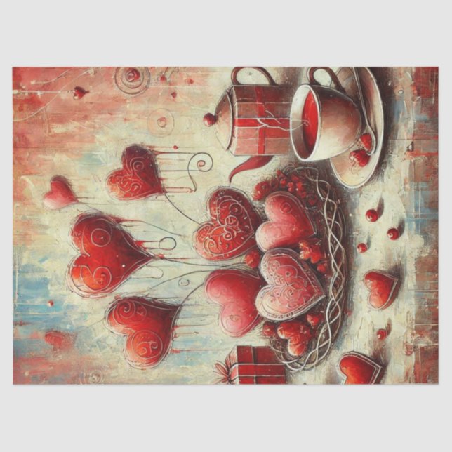 Papier Mousseline Papier Tissu Peint Au Coeur Rouge Moderne (Recto)