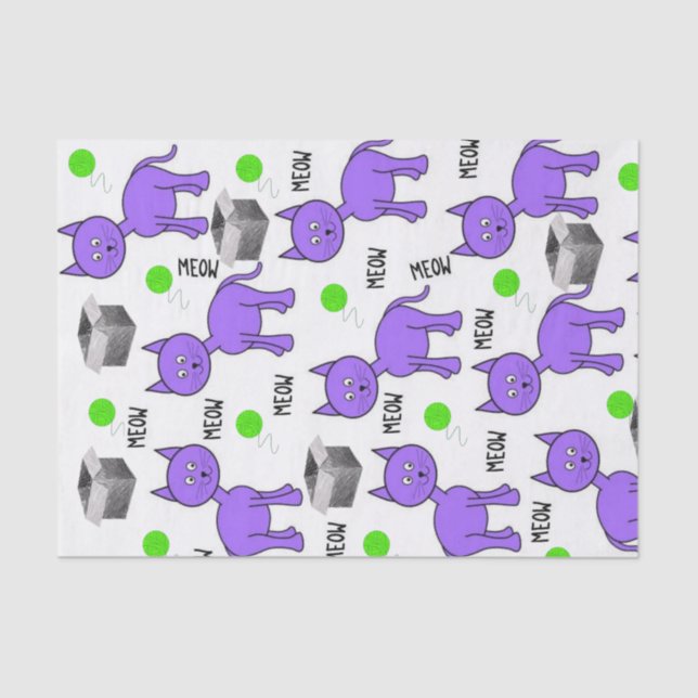 Papier Mousseline Papier Tissu Purple Chats Meow (Recto)