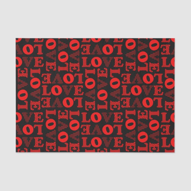 Papier Mousseline Papier Tissu Red & Black LOVE (Recto)