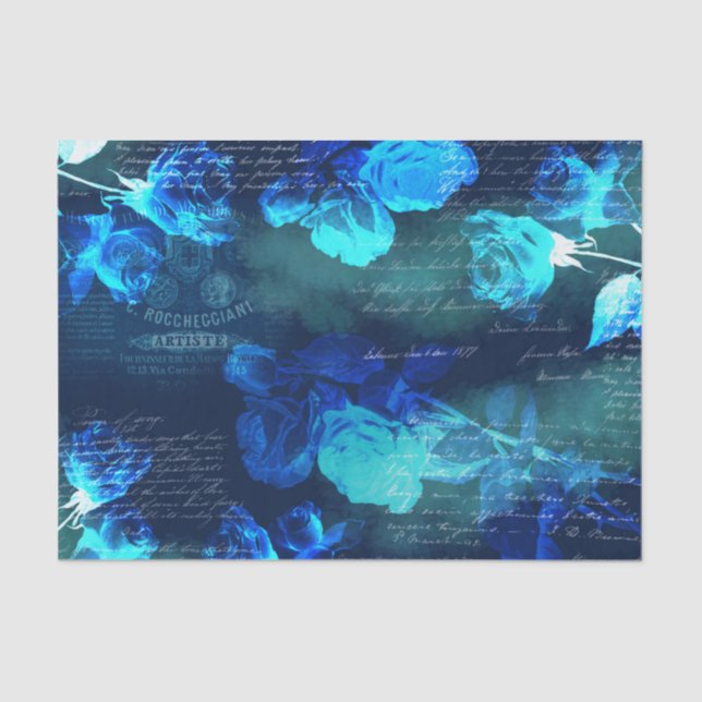 Papier Mousseline Papier Tissu Rose bleu vintage (Recto)