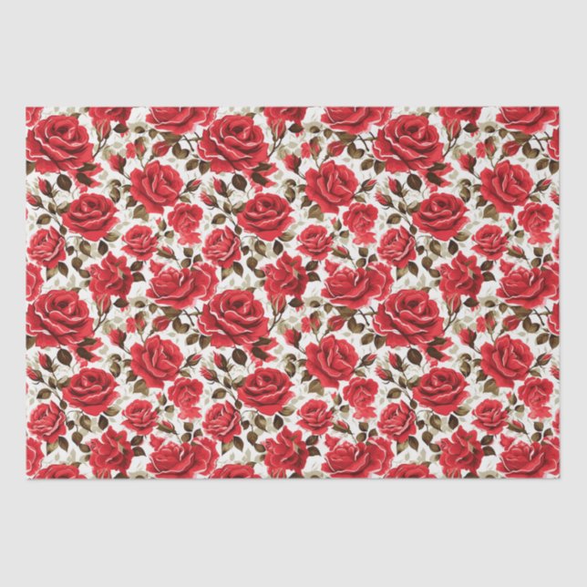 Papier Mousseline Papier Tissu Roses Rouges (Recto)