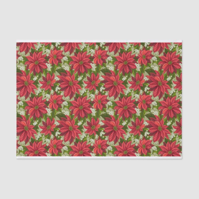 Papier Mousseline Papier Tissu Rouge Poinsettia (Recto)