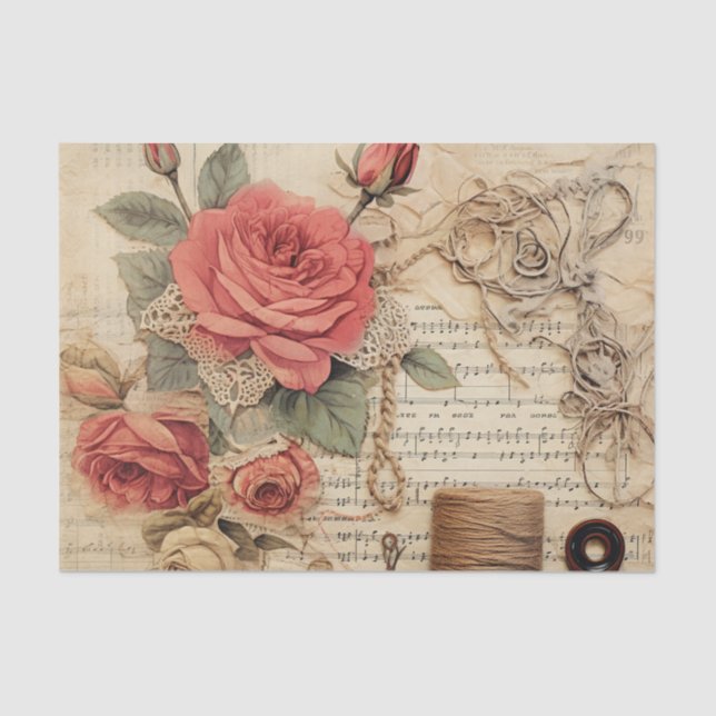 Papier Mousseline Papier Tissu Rouge Rose & String vintage (Recto)
