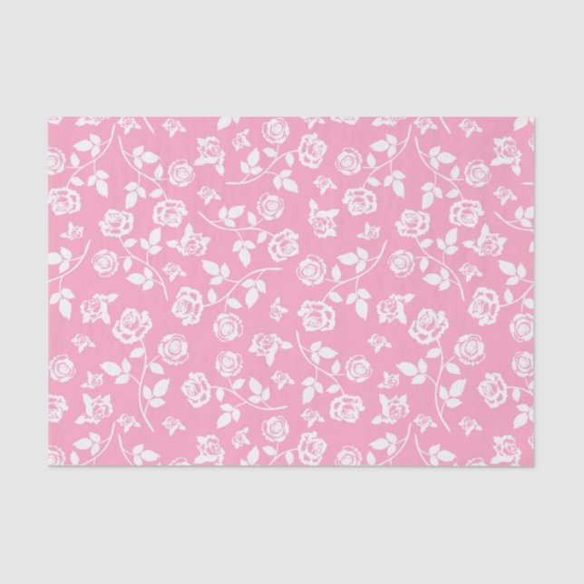 Papier Mousseline Papier tissue floral rose et blanc (Recto)