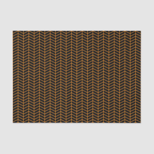 Papier Mousseline Papier tissus Chevron - Orange sur noir (Recto)