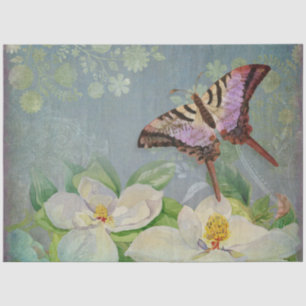 Papier Mousseline Papillon à l'aquarelle Magnolia Découpage florale