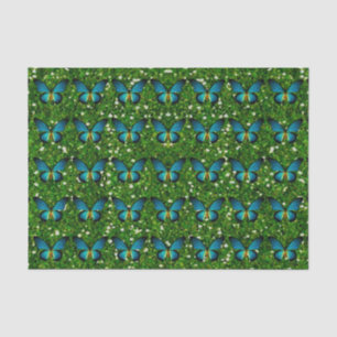 Papier Mousseline Papillon Bleu Sur Papier Tissu Parties scintillant