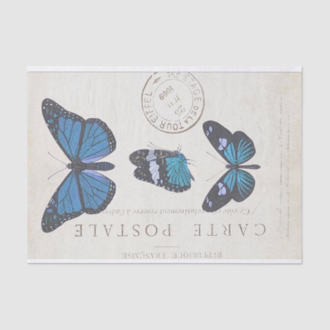 Papier Mousseline Papillon Carte Postale Vintage française Découpage (Recto)