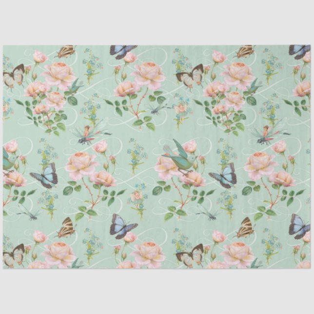 Papier Mousseline Papillon de libellule Fairy Pink Floral (Recto)