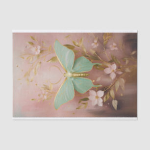 Papier Mousseline Papillon de Lune Magnifique Doré sur Fond Rose Pou