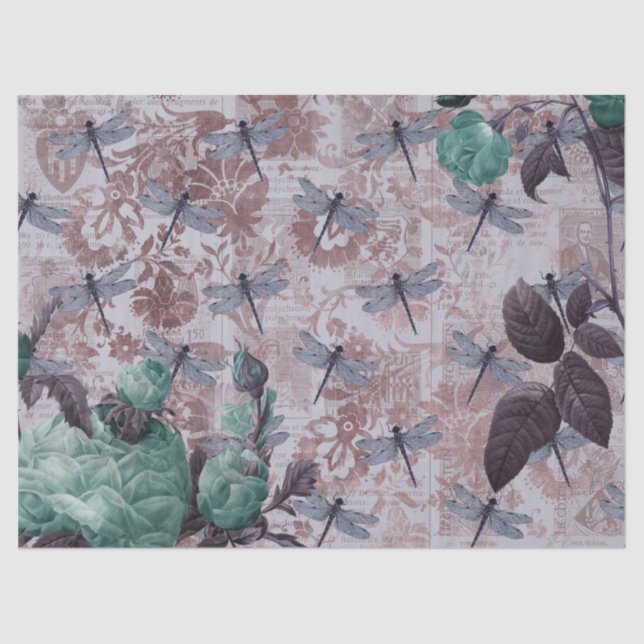 Papier Mousseline Papillon de Newsprint à libellules et à fleurs vio (Recto)