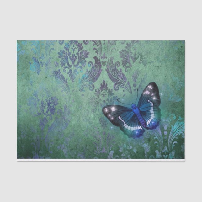 Papier Mousseline Papillon en damas iridescent vintage (Recto)
