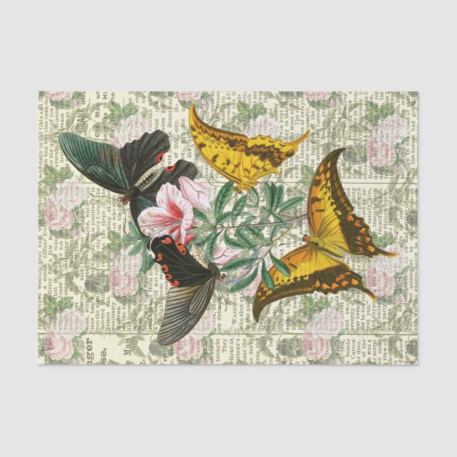 Papier Mousseline Papillon floral antique (Recto)