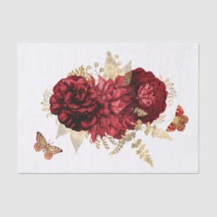 Papier Mousseline Papillon floral d'or rouge rose