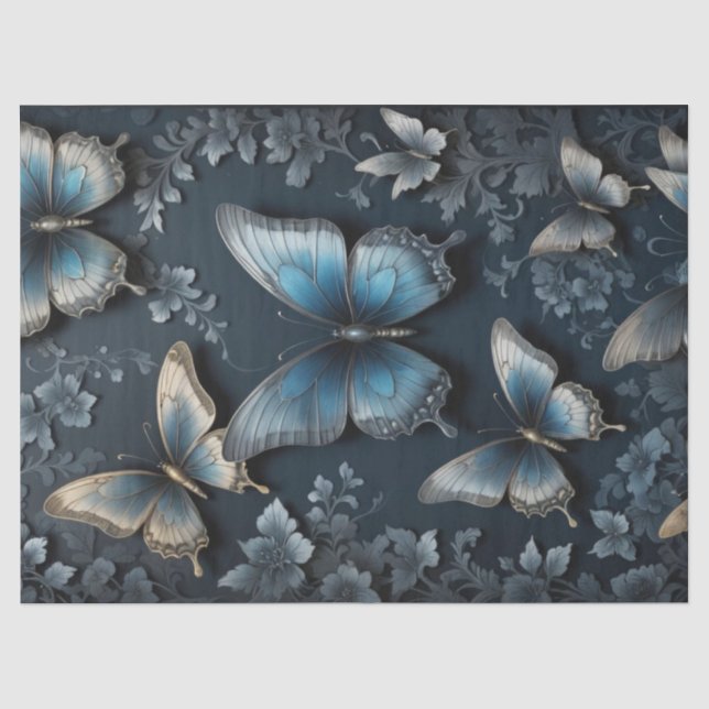 Papier Mousseline Papillon Floral Sombre (Recto)