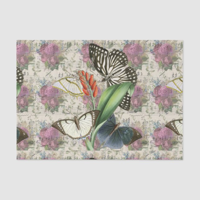 Papier Mousseline Papillon floral vintage (Recto)
