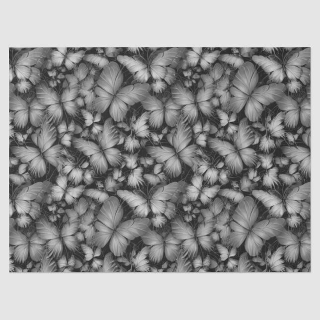 Papier Mousseline Papillon gris imprimé (Recto)